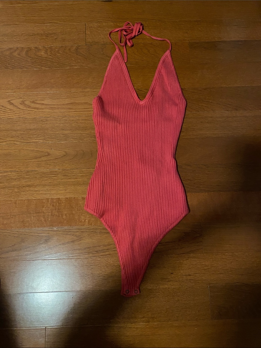Abercrombie & Fitch Ribbed Halter Top in Coral